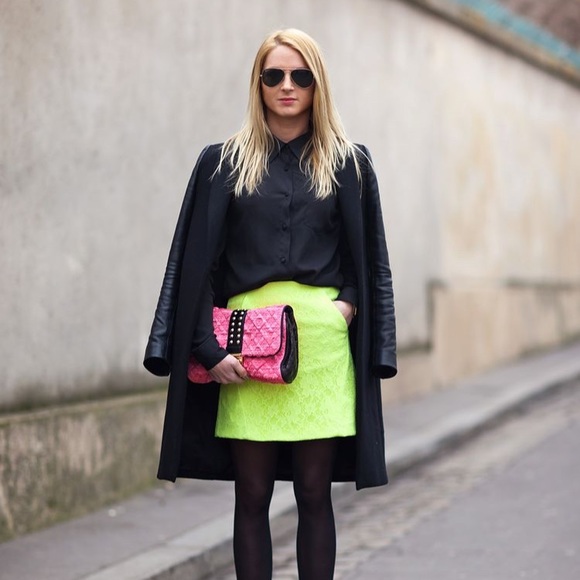 Neon Yellow Lime BCBGeneration Mini Skirt - Picture 2 of 8